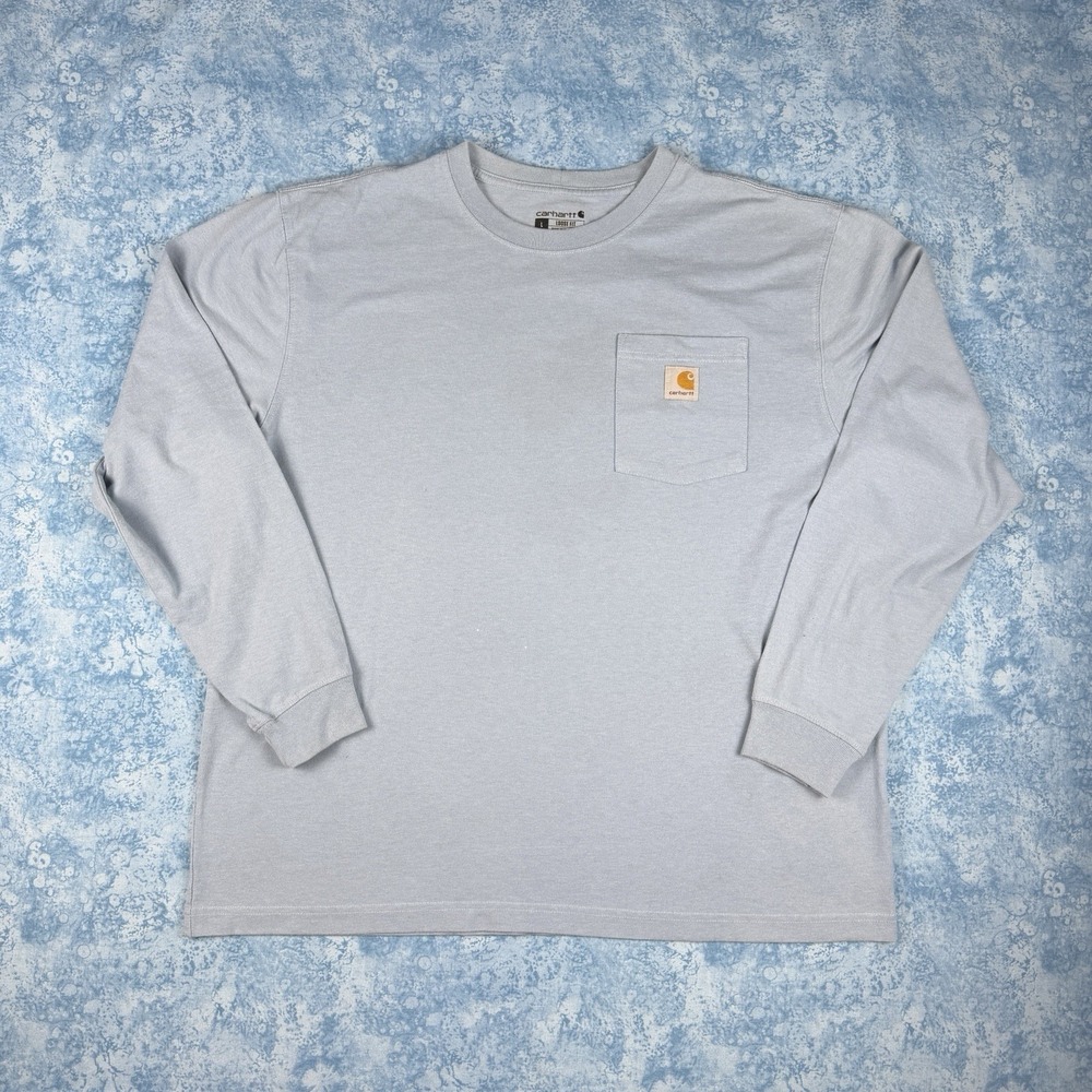 Carhartt Men's K126 Loose Fit Long-Sleeve Workwear Light Blue Pocket T-Shirt